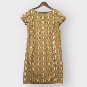 Lauren Ralph Lauren Shift Dress Women M Brown Snakeskin Animal Print Stretch S95